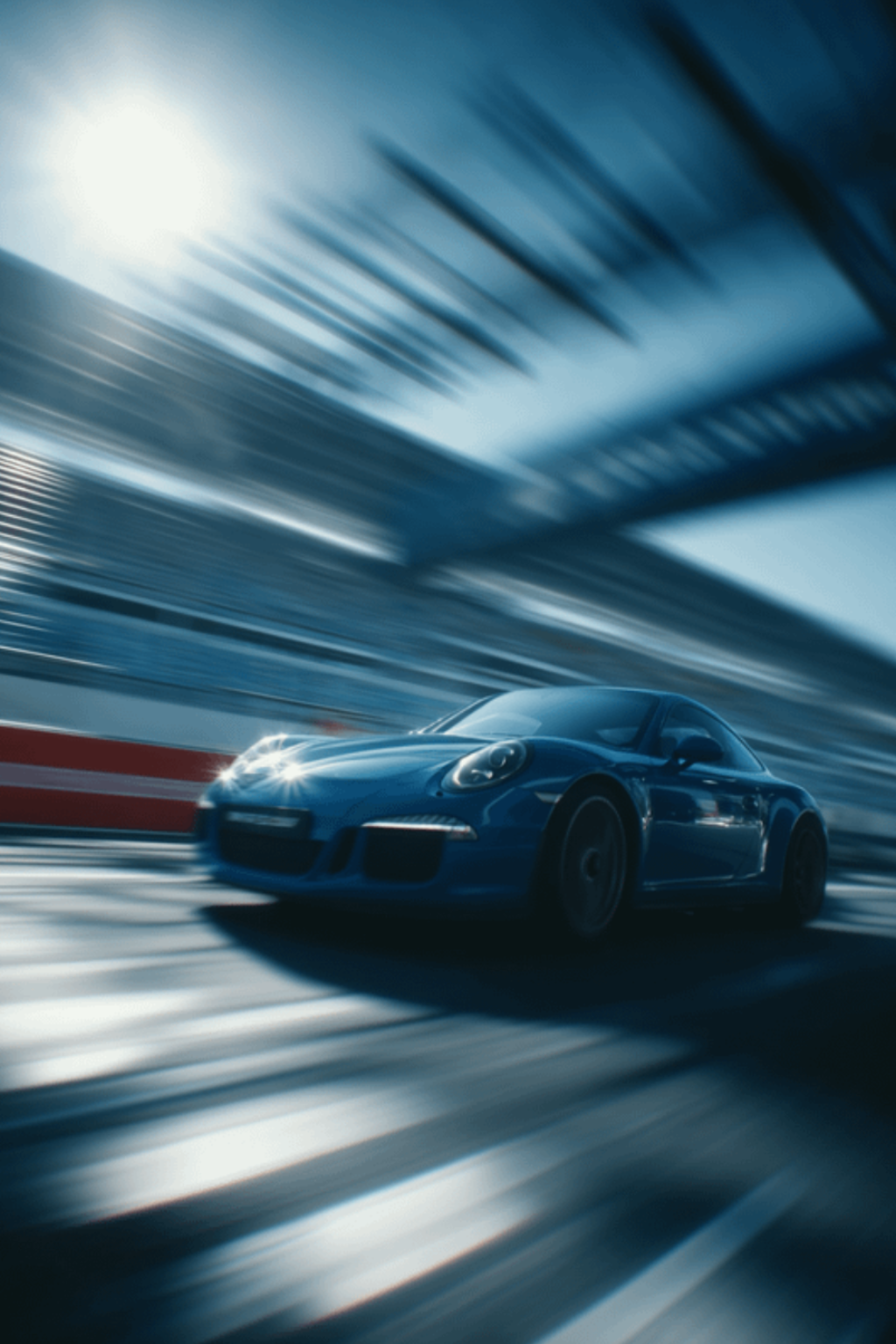 AI-generated blue sports car in motion